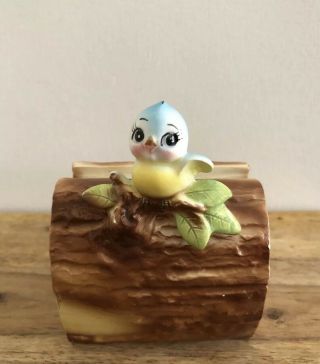 Vintage Norcrest Bluebird On A Log Napkin Holder Made In Japan 2