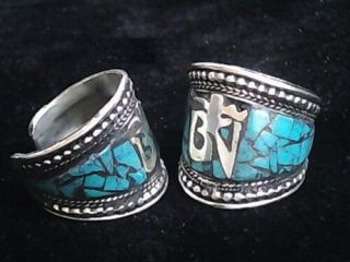 To Do Wide Adjustable Tibetan Turquoise Inlay Carved Mantra Om Amulet Ring