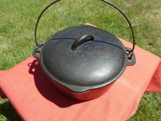 Vintage Antique Cast Iron Dutch Oven Roaster With Lid 7 Unmarked Dimpled