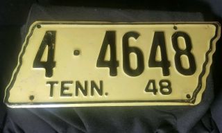 1948 Tennessee State Shape License Plate 4•4648 Hamilton County Paint