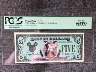 1988 $5 A Disney Dollars Goofy: Walt Disney World Back Pcgs 66 Ppq Gem