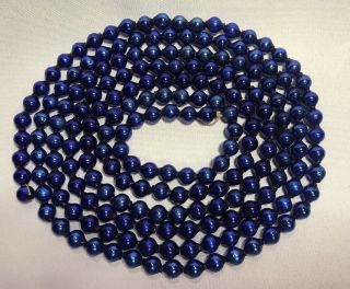 Vintage Rare Royal Blue Mercury Glass 3/8” Beads Garland 76”