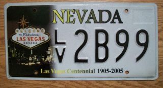 Single Nevada License Plate - 2005 - Lv 2b99 - Las Vegas Centennial