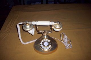 Vintage Teleconcepts Regal French Style Phone Push Button Beige W Brass Vg