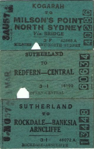 Railway Tickets Nswgr Sydney Suburban Singles 1950 