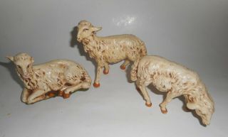 Vintage Italy Paper Mache Hand Painted Set Of 3 Sheep Lambs For Large Nativity