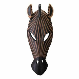 Gifts & Decor Carved Wood African Tribal Zebra Mask Wall Plaque Decor
