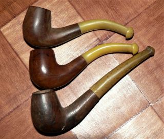 Three Vintage Miniature French Briar Tobacco Pipes.  One Unsmoked