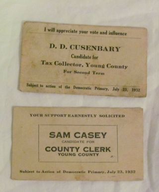 Vintage 1932 Graham Young County Texas Election Candidate Cards