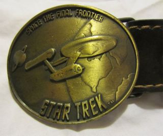 Vintage Star Trek Belt Buckle (1976) With Custom - Made Leather Belt Attached.