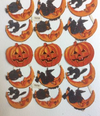 Halloween German vintage scraps Witch Black Cat Jack O Lantern Owl Moon Antique 2