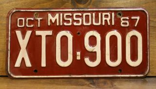 License Plate Vintage Missouri 1967 Car Tag Xto - 900 Rare Old Décor Sign
