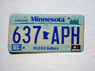 1990 Minnesota Vintage License Plate 637 Aph