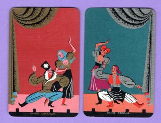 Single Swap Playing Cards Dancers Russian 1935 English Gold Silver Deco Vintage