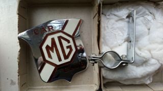 Vintage Mg Car Club Badge " Shield " W/bracket,  Chrome / Enamel Boxed