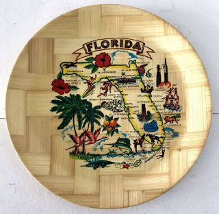 Vintage Florida 14 " Souvenir Serving Tray Bamboo Wood Pre Disney Mid Century