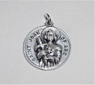 Vintage Saint Joan Of Arc Sterling Silver Black Enamel Medal / Charm By Creed