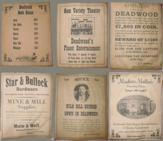 6 Old West Deadwood - Themed Posters,  Gem Theater,  Robbery,  Bath House,  Wanted Etc
