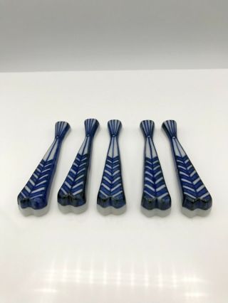 Vintage Japan Porcelain Fish Shaped Chopstick Rests Set Of 5 Blue Fish 3 "