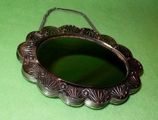 Vintage silver plate HANDHELD or HANGING MIRROR w/ ornate ROSES & other designs. 3