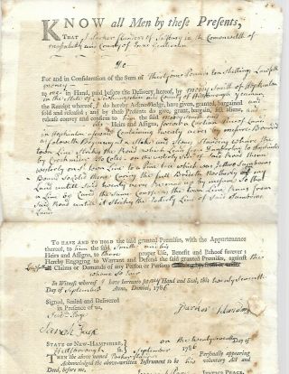 Early American " Land Deed " Salisbury,  Ma 1786