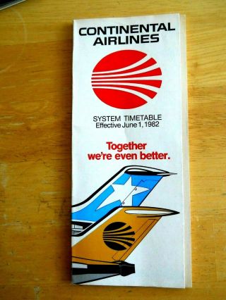 Continental Airlines & Texas International.  Timetable.  6/1/82 With Route Map
