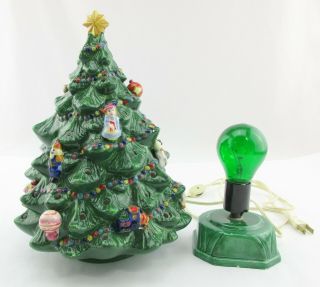 Vtg Holland Mold Ceramic Christmas Tree W\ Ornaments & Garland,  Light Bulb 13 "