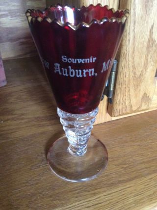 Vintage Auburn Mn Minnesota Souvenir Cup Glass Ruby Gold Clear