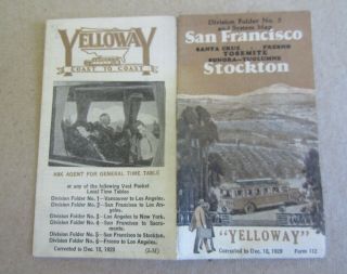 Old 1929 Yelloway Bus Pocket Schedule S.  F.  Santa Cruz Yosemite Sonora Stockton