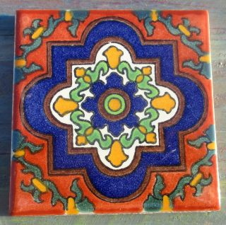10 Talavera Mexican Pottery 3 " Tile Traditional Classic Cobalt Blue Gold White
