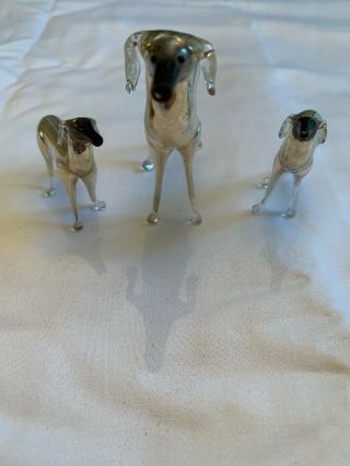 3 Antique Germany Blown Mercury Glass 2” & 3 " Dog Figurines