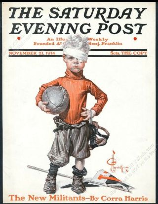 Saturday Evening Post Framing Cover August 21 1914 J.  C Leyendecker Football Boy