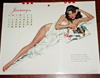 Complete Vintage 1952 Esquire Pin - Up Sketch Drawing Semi - Nude Calendar 12 Months