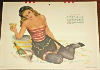 Complete Vintage 1950 Esquire Pin - Up Sketch Drawing Al Moore Calendar 12 Months