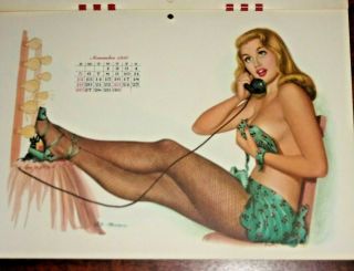 Complete Vintage 1950 Esquire Pin - Up Sketch Drawing Al Moore Calendar 12 Months 5