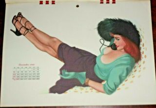 Complete Vintage 1950 Esquire Pin - Up Sketch Drawing Al Moore Calendar 12 Months 6