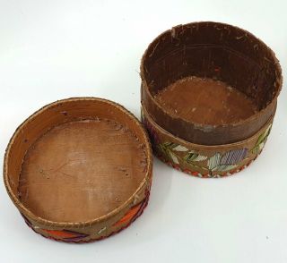 Fine Old Native American Great Lakes Indian Birch Bark Quill Box Floral 4