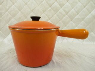 Le Creuset Orange Saucepan Small Pot W/ Lid France Fb Vintage