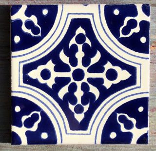10 Talavera Mexican Pottery Tile 4 " X 4 " Classic Cobalt Blue Creamy White
