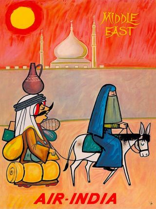 Middle East Air - India Vintage Airline Travel Advertisement Art Poster Print