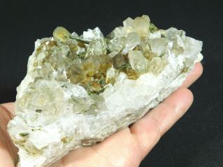 A Big Quartz Crystal Cluster With GREEN Epidote Crystals From Brazil 509gr e 2