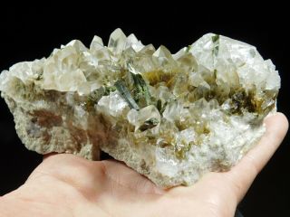 A Big Quartz Crystal Cluster With GREEN Epidote Crystals From Brazil 509gr e 3