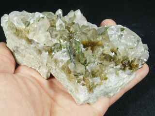 A Big Quartz Crystal Cluster With GREEN Epidote Crystals From Brazil 509gr e 5