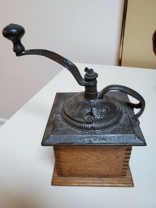 Antique Wood and Cast Iron Coffee Grinder 4