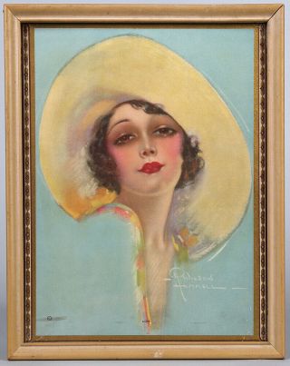 Framed R.  Wilson Hammell 1930s Art Deco Framed Pin - Up Print Hatted Maiden Lois