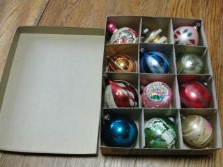 Vintage Box Of 12 Assorted Glass Christmas Tree Ornaments 4