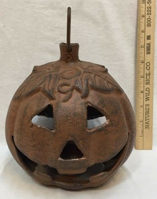 Pumpkin Candle Holder Jack O Lantern Cast Iron Heavy Orange 7 " Halloween Decor