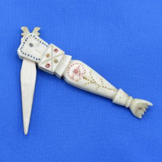 Antique Bone Carved Toothpick,  Tooth Pick,  Moveable Rotating Pointed Blade
