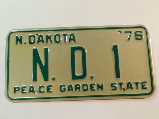 1976 North Dakota Governor License Plate One Single Digit 1 Probably A Sample