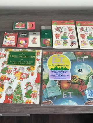Vintage Christmas Wrap Paper Gift Tags E.  T.  Muppets Ziggy Garfield 1980’s